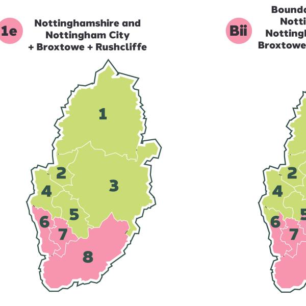 Maps showing the three proposals for local government reorganisation in Nottinghamshire